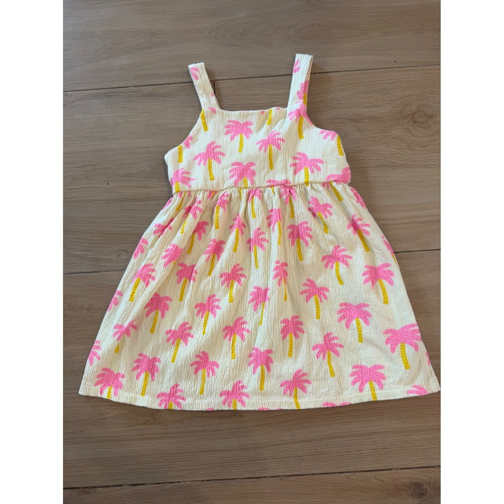 Zara Kids Girls Pink Palm Tree Print Cutout Back Dress Cream Size 5-6 116cm